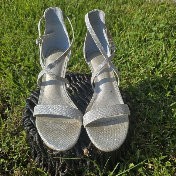 Silver Glitter Strappy Women's Sandals - Picture 2 of 9